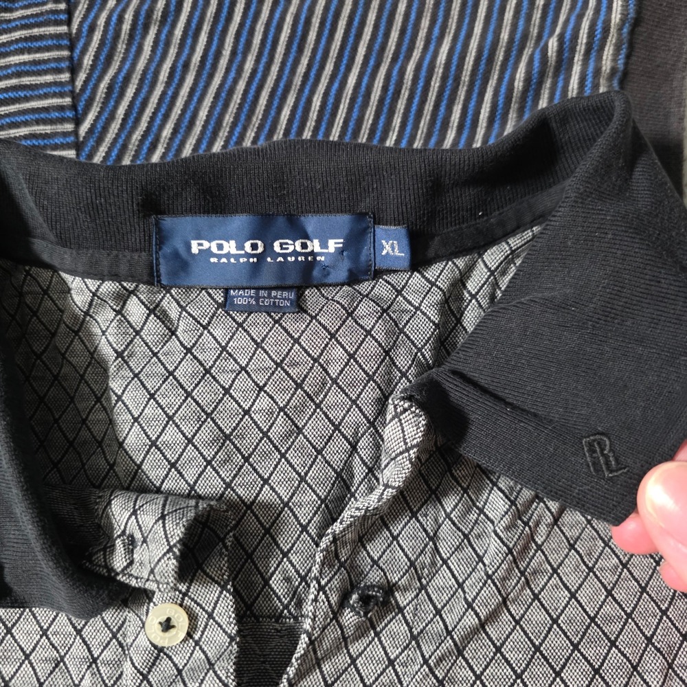 Ralph Lauren Mens XL Polo Shirts Bundle Blue Striped Grey Diamond 2pc - Picture 3 of 7